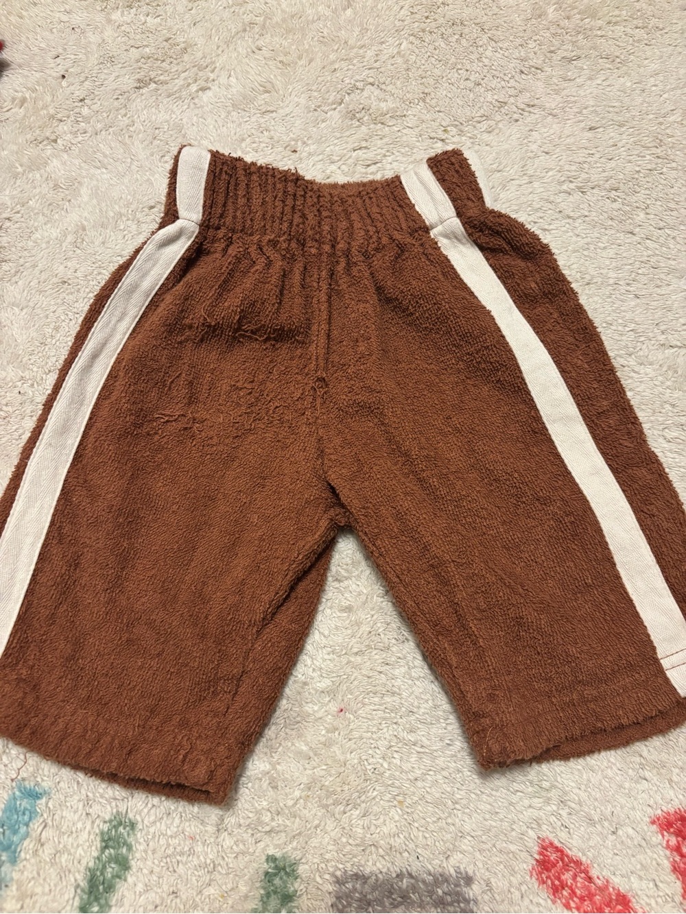 Chocolate Terry Cloth Kids Pants with White Side Stripes